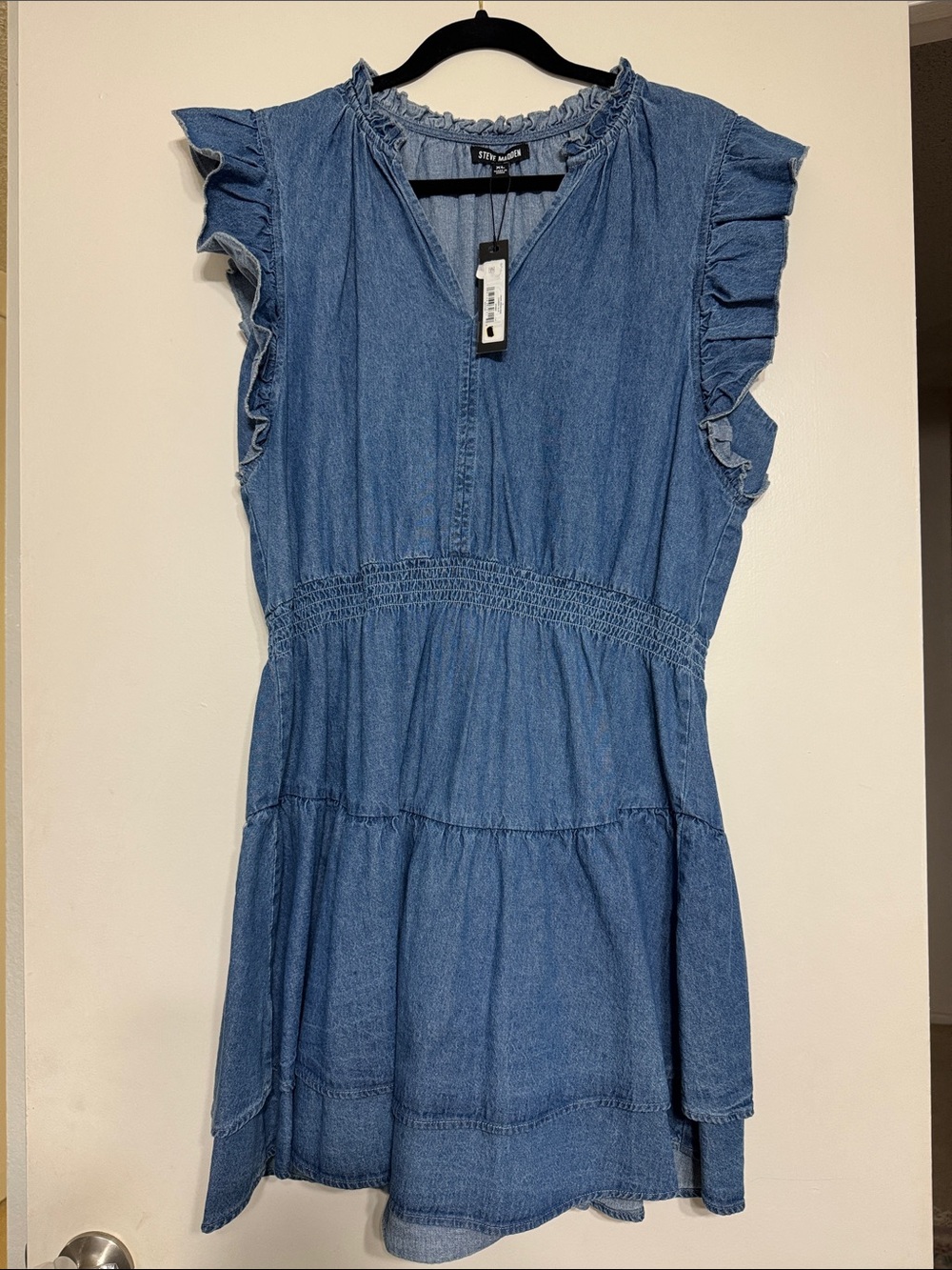 Steve Madden Blue Denim Ruffle Mini Dress